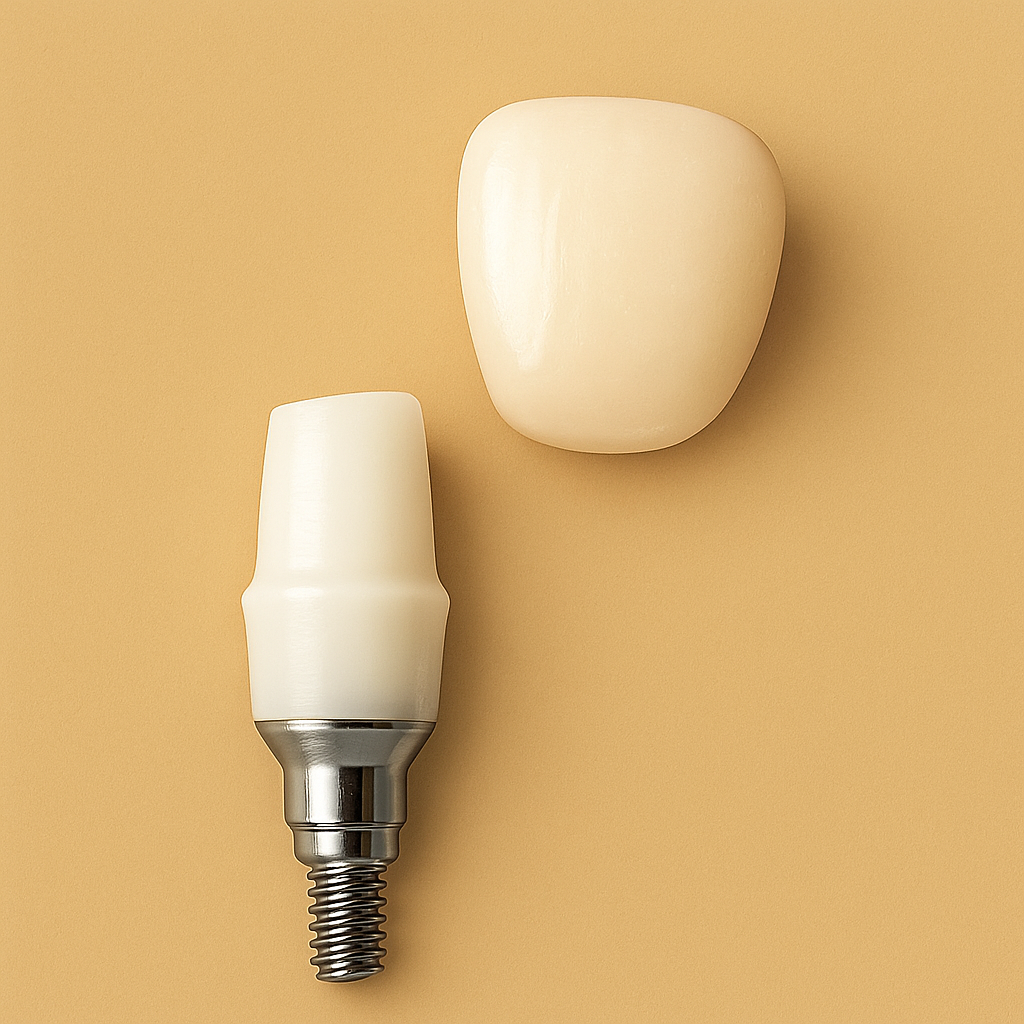 Cement retained implant crown: Zirconia + Zirconia abutment