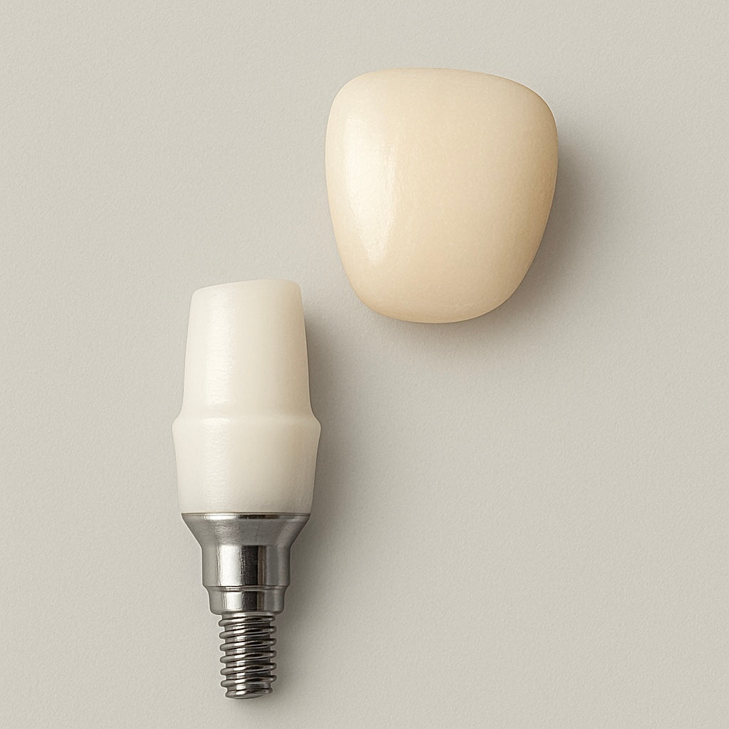 Cement retained implant crown: Emax + Zirconia abutment